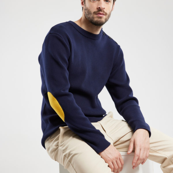 ARMOR-LUX Pull marin avec coudières – coton Homme Marine deep/Samoan Sun XL