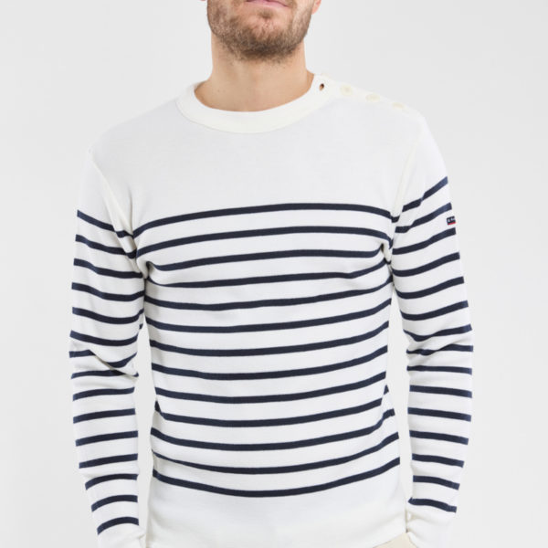 ARMOR-LUX Pull marin "Goulenez" - laine mérinos Homme Milk/Navire 3XL