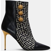 Bottines Roni bi-matière en jacquard et cuir bicolores à monogramme – Balmain