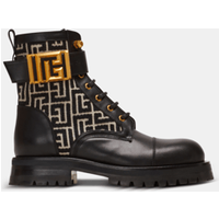 Bottines rangers Charlie en cuir et jacquard monogramme – Balmain