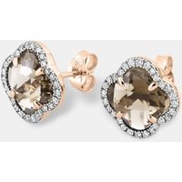 Boucles oreilles clous en or rose quartz fumé et diamants – Morganne Bello