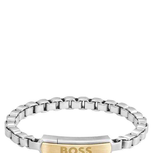 Bracelet chaîne à maillons cubes avec plaquette logotée dorée – Hugo Boss