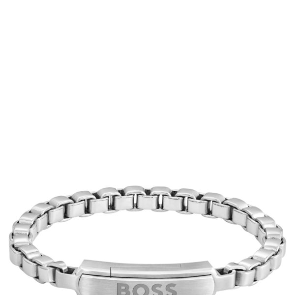 Bracelet chaîne argenté à maillons cubes avec fermoir logoté – Hugo Boss