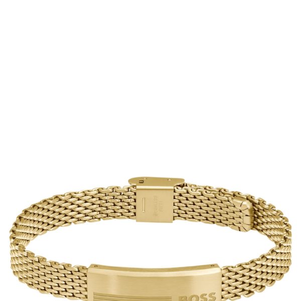 Bracelet chaîne milanaise dorée avec plaquette logotée – Hugo Boss