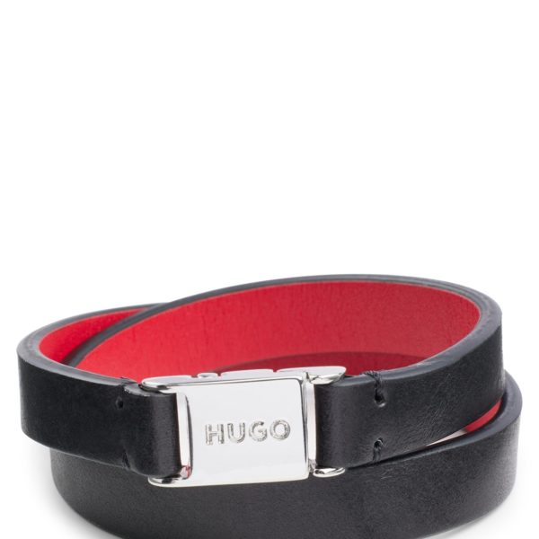 Bracelet double tour en cuir italien avec fermeture logotée – Hugo Boss