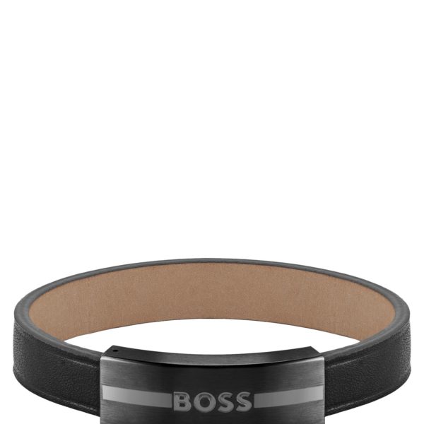 Bracelet en cuir avec plaquette en métal à logo émaillé – Hugo Boss