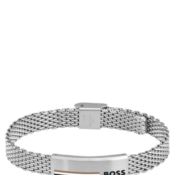Bracelet en maille milanaise d’acier inoxydable avec plaquette emblématique – Hugo Boss
