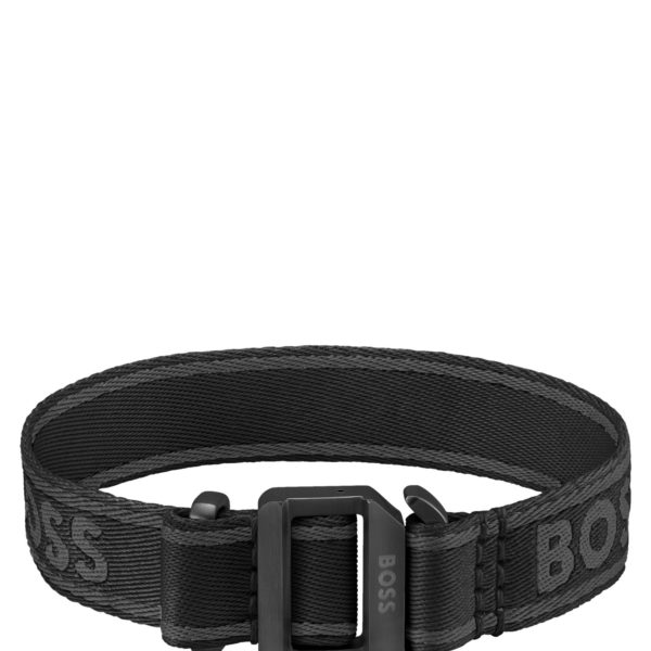 Bracelet tissé logoté noir avec boucle ajustable – Hugo Boss