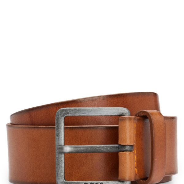 Ceinture en cuir avec logo et garniture en ruthénium foncé – Hugo Boss
