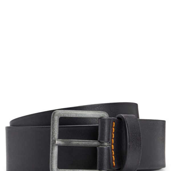 Ceinture en cuir avec logo et garniture en ruthénium foncé – Hugo Boss
