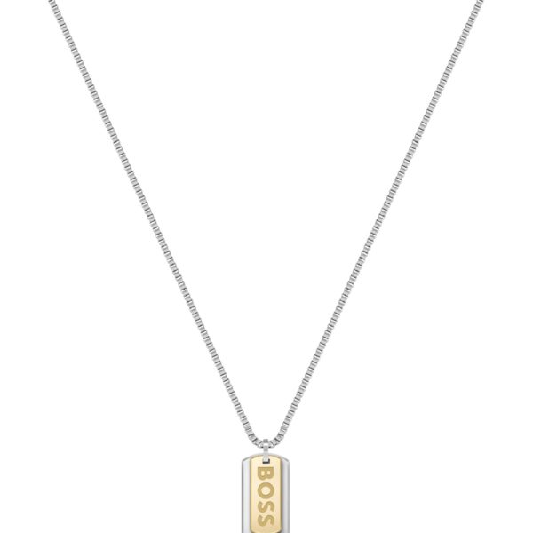 Collier chaîne à maillons cubes avec pendentif logoté à double étiquette – Hugo Boss