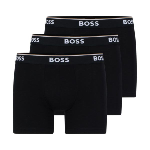 Lot de trois boxers longs en coton stretch avec logos – Hugo Boss