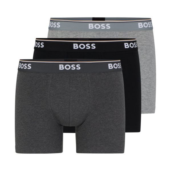 Lot de trois boxers longs en coton stretch avec logos – Hugo Boss