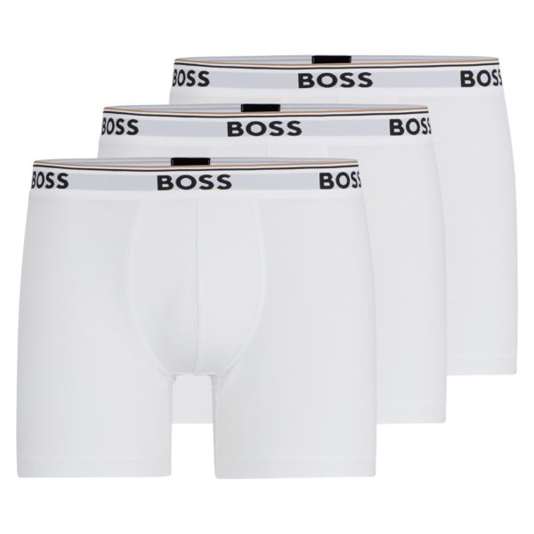 Lot de trois boxers longs en coton stretch avec logos – Hugo Boss