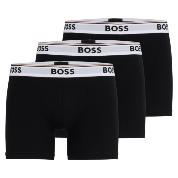 Lot de trois boxers longs en coton stretch avec logos – Hugo Boss