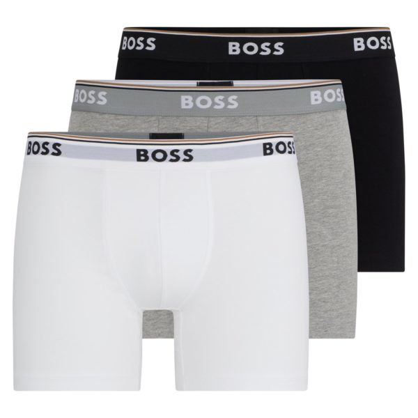 Lot de trois boxers longs en coton stretch avec logos – Hugo Boss