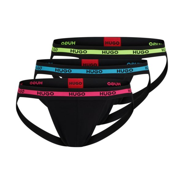 Lot de trois jockstraps en coton stretch à logos – Hugo Boss