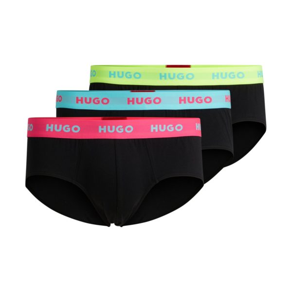 Lot de trois slips en coton stretch avec logo à la taille – Hugo Boss