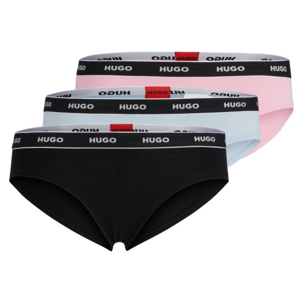Lot de trois slips en coton stretch avec taille logotée – Hugo Boss