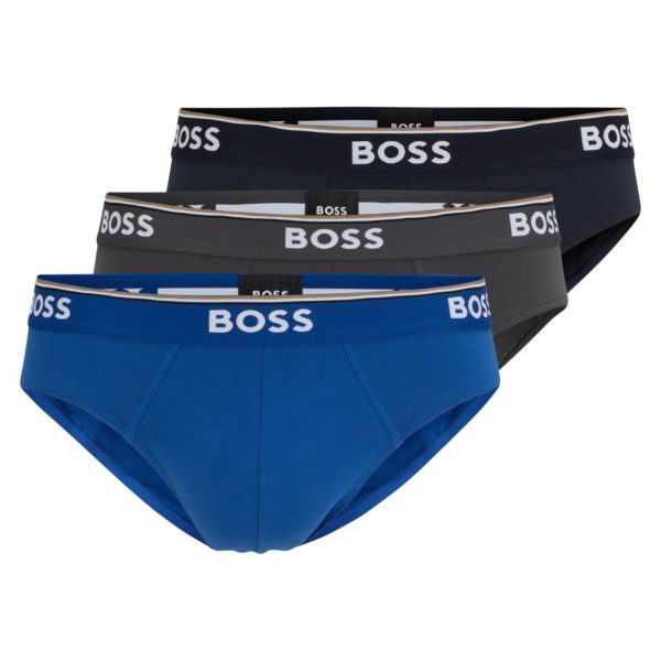 Lot de trois slips en coton stretch avec logos à la taille – Hugo Boss