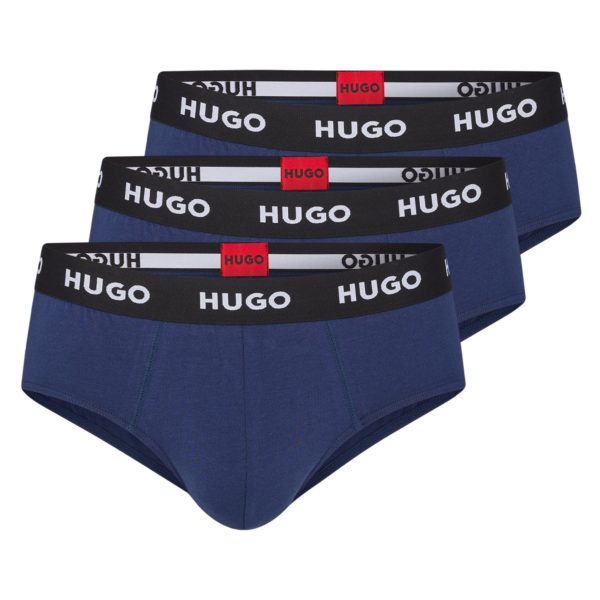 Lot de trois slips en coton stretch avec taille à logo – Hugo Boss