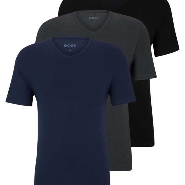 Lot de trois t-shirts en jersey de coton à col V – Hugo Boss