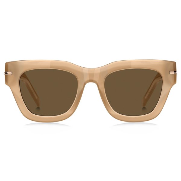 Lunettes de soleil en acétate beige avec détail doré emblématique – Hugo Boss