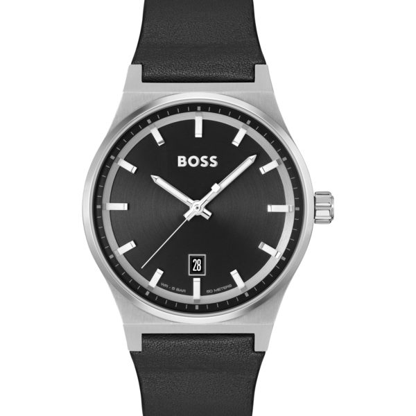 Montre à bracelet en cuir et cadran noir – Hugo Boss