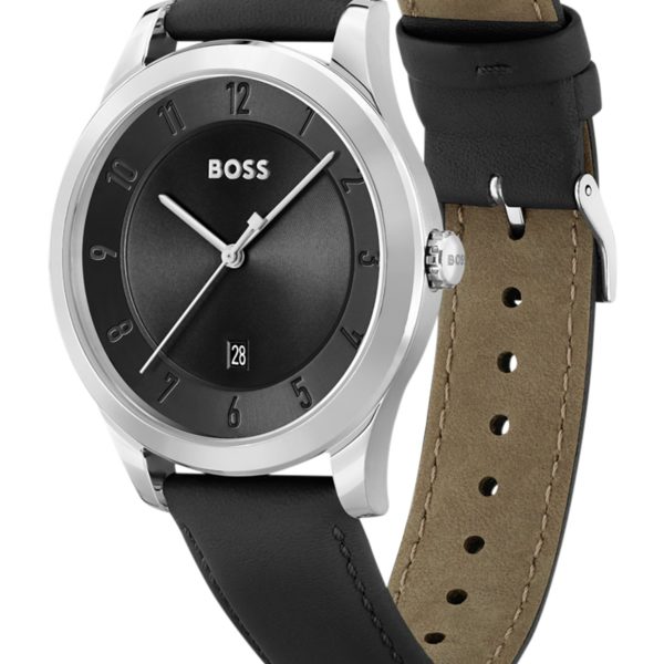 Montre à bracelet en cuir et cadran noir – Hugo Boss