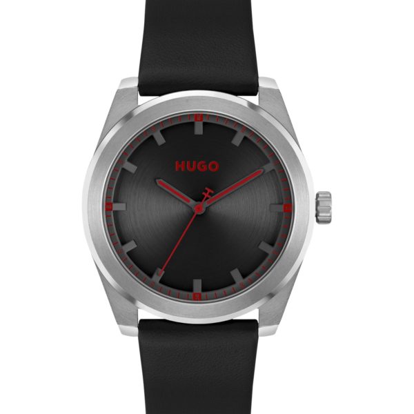 Montre à bracelet en cuir et cadran noir brossé – Hugo Boss
