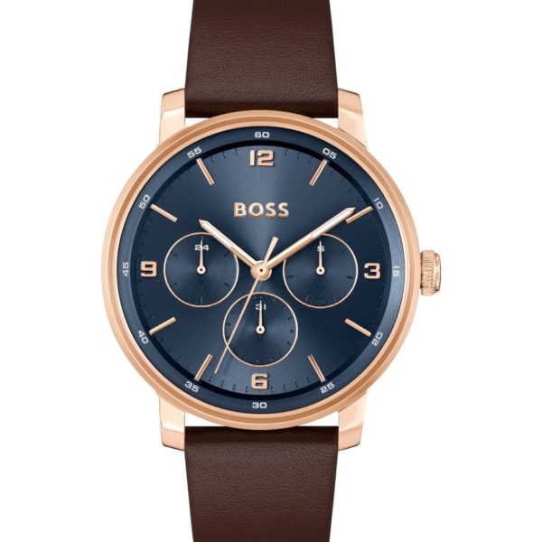 Montre à cadran bleu et bracelet en cuir marron – Hugo Boss