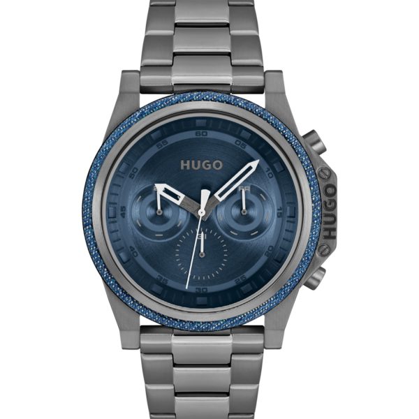 Montre à cadran bleu, lunette en denim et bracelet à maillons – Hugo Boss