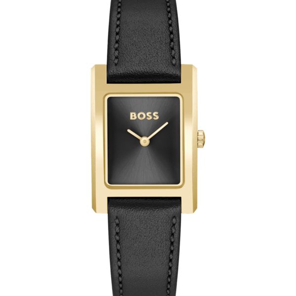 Montre à cadran brossé noir et bracelet en cuir – Hugo Boss