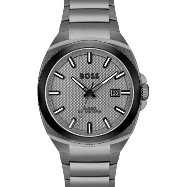 Montre à cadran guilloché ton sur ton et bracelet à maillons gris – Hugo Boss
