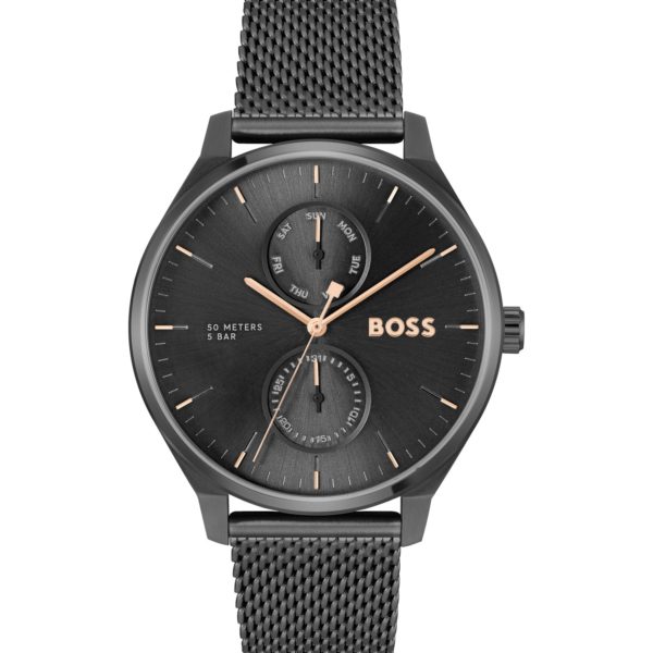 Montre à cadran noir et bracelet en maille milanaise – Hugo Boss
