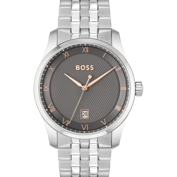 Montre avec cadran gris à motif et bracelet à maillons – Hugo Boss