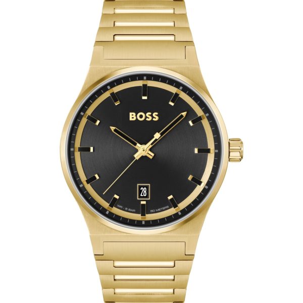 Montre avec cadran noir et bracelet doré à maillons – Hugo Boss