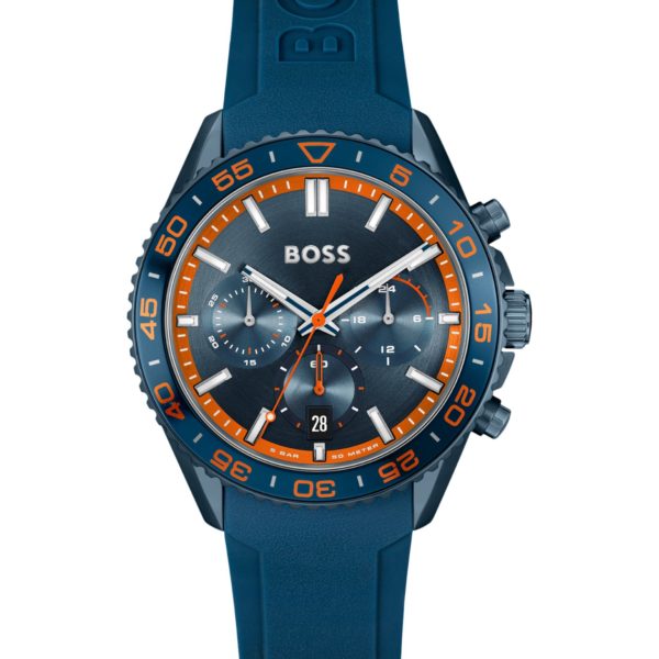 Montre chronographe à cadran ton sur ton et bracelet en silicone bleu – Hugo Boss