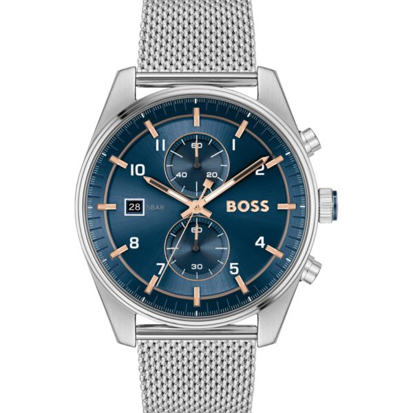 Montre chronographe avec cadran bleu et bracelet en maille milanaise – Hugo Boss