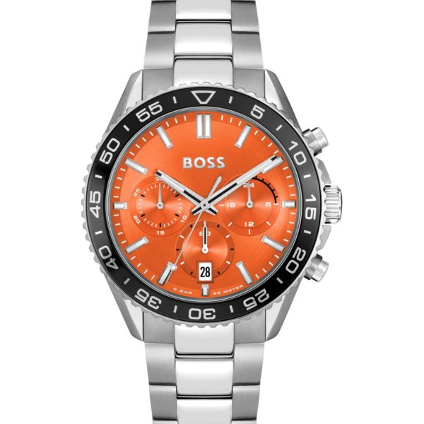 Montre chronographe avec cadran orange et bracelet à maillons – Hugo Boss