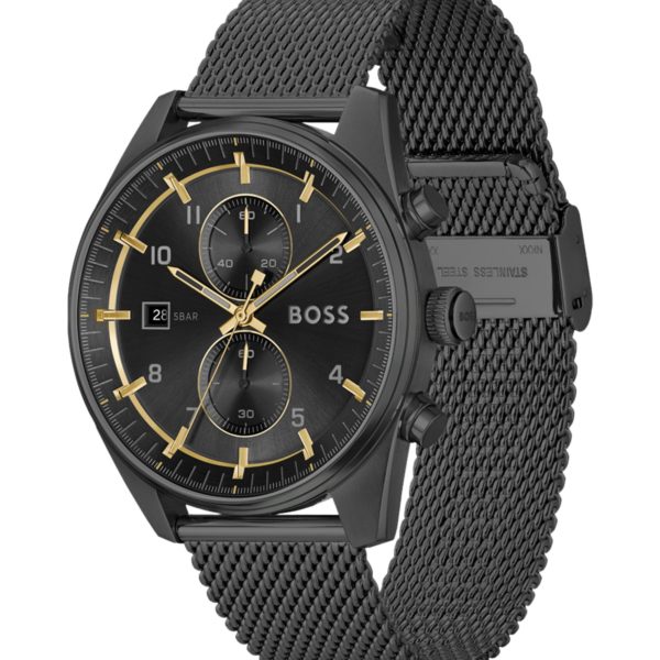 Montre chronographe avec cadran ton sur ton et bracelet noir en maille milanaise – Hugo Boss