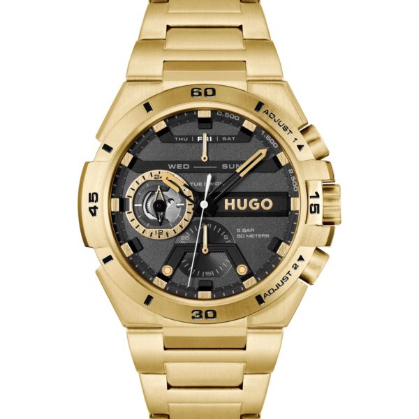 Montre en acier doré jaune à cadran noir – Hugo Boss