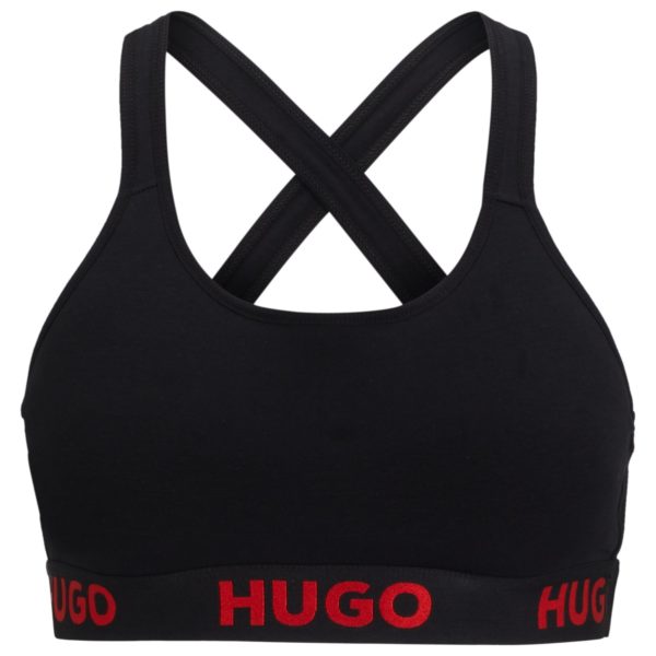 Hugo Boss Brassière en coton stretch avec bretelles croisées au dos et bandeau logoté