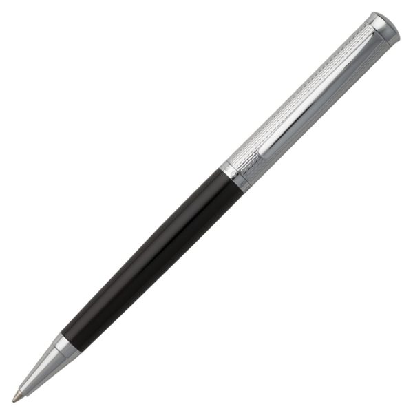 Stylo à bille avec finitions en chrome gravé et laque noire mate – Hugo Boss