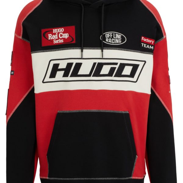 Sweat à capuche color block en coton avec détails inspirés des courses automobiles – Hugo Boss