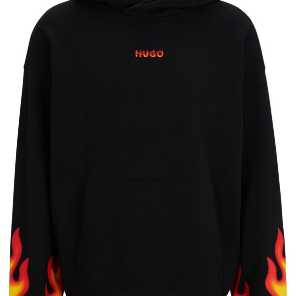 Sweat à capuche en molleton de coton avec logo flammes en relief – Hugo Boss