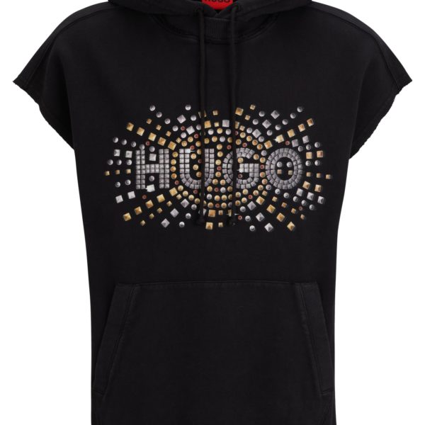 Sweat à capuche sans manches en coton avec motif artistique effet clouté – Hugo Boss