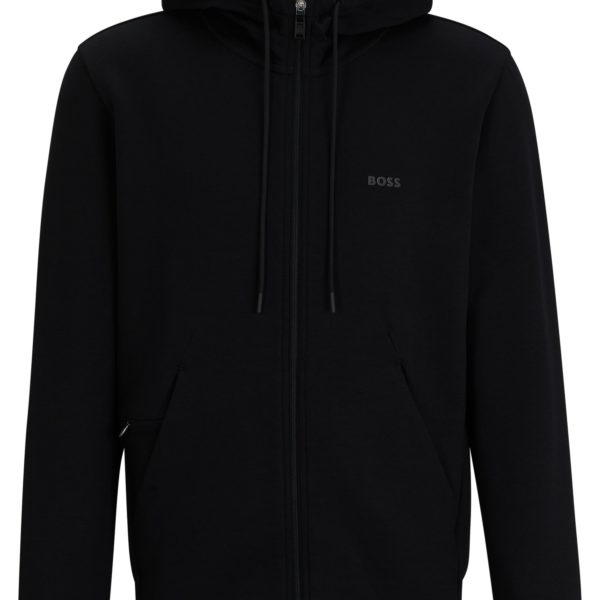 Sweat à capuche zippé en coton stretch à logo imprimé – Hugo Boss