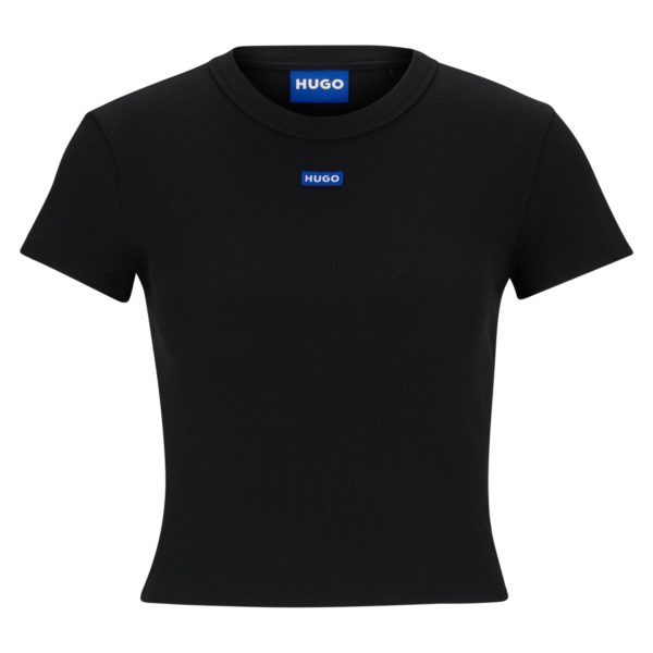 T-shirt Slim en coton stretch avec étiquette logotée bleue – Hugo Boss