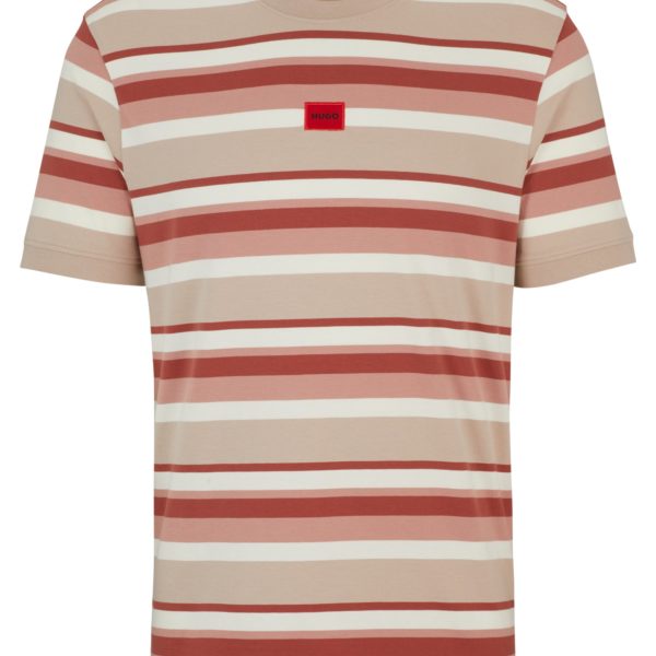 T-shirt à rayures en jersey de coton avec étiquette logo – Hugo Boss